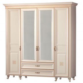 Шкаф для одежды 4-дверный с зеркалом №493 Марлен кремовый белый в Кировграде - kirovgrad.mebel-74.com | фото