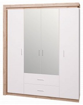 Шкаф для одежды с ящиками 4-х створчатый с зеркалом Люмен 16 в Кировграде - kirovgrad.mebel-74.com | фото